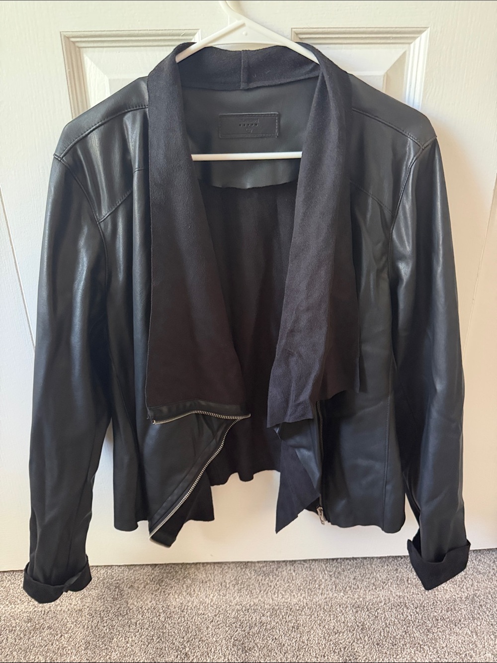Blank NYC Black Asymmetric Draped Leather Jacket